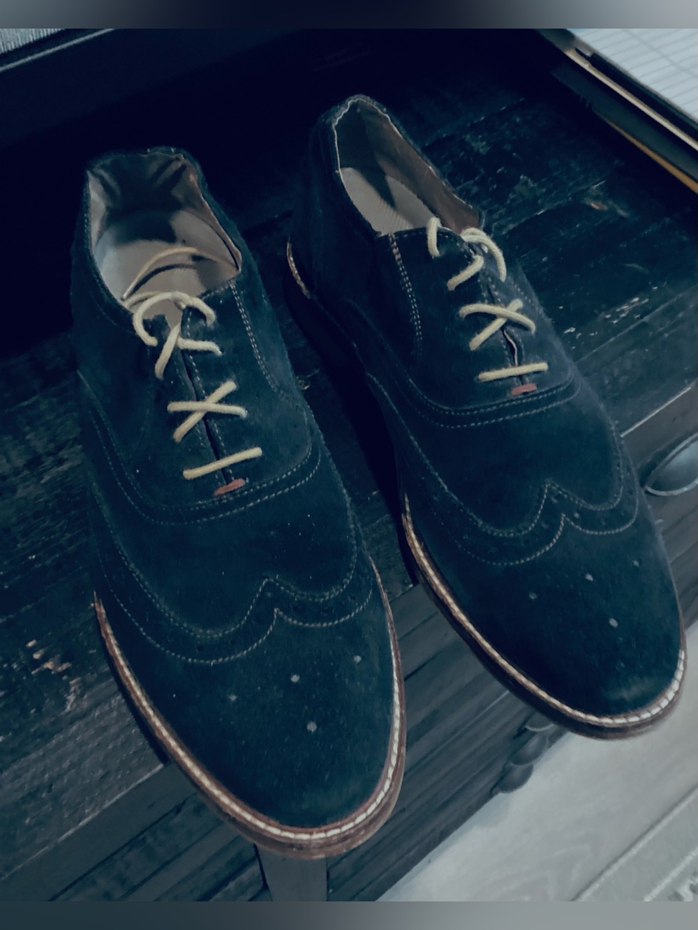 Banana Republic Navy Suede Wingtip Oxfords with Contrast Laces